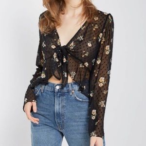 Floral polka dot mesh crop